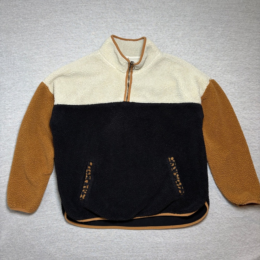Time and Tru Womens Sherpa Fleece Pullover L 12-14 Multicolor Colorblock Leopard